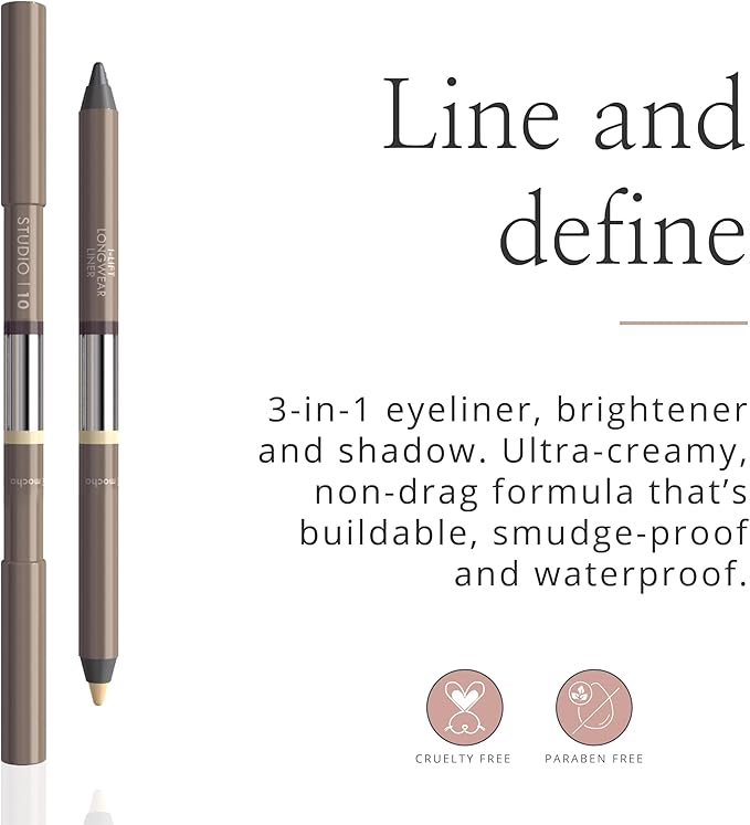 Studio 10 Studio10 Longwear Smudge Proof Kajal Eyeliner Pencil Pewter Cool Grey Silver 3in1 Eye Liner Brightener and Eyeshadow Soft Creamy Eye Pencil Used by Professional Makeup Artists - Image 3