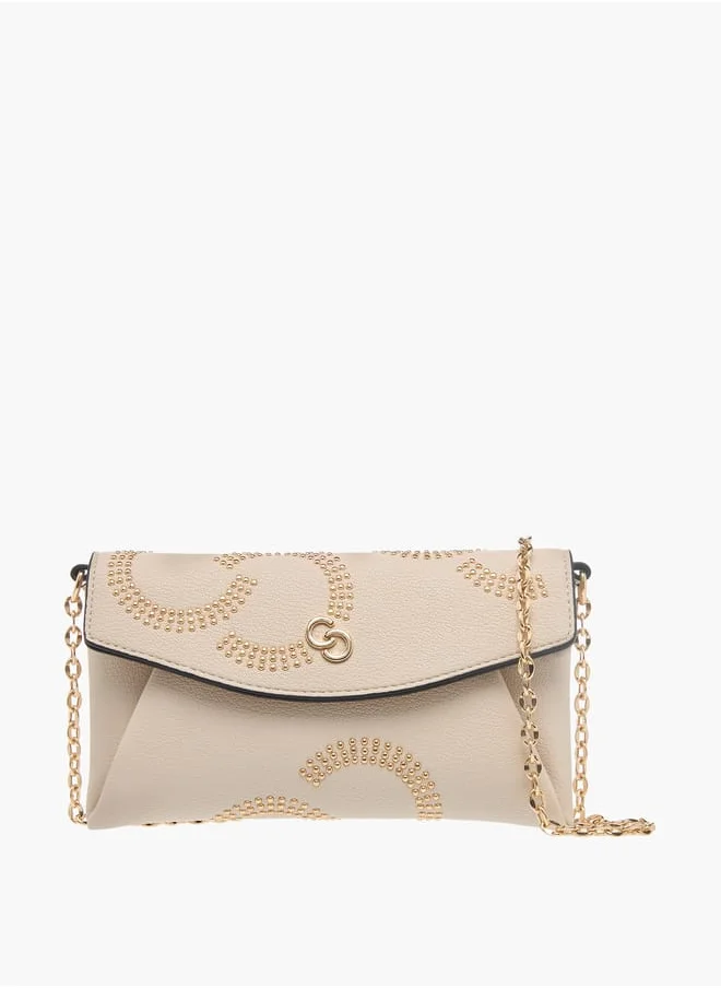 سيليست Womens Stud Detail Clutch With Chain Strap And Flap Closure