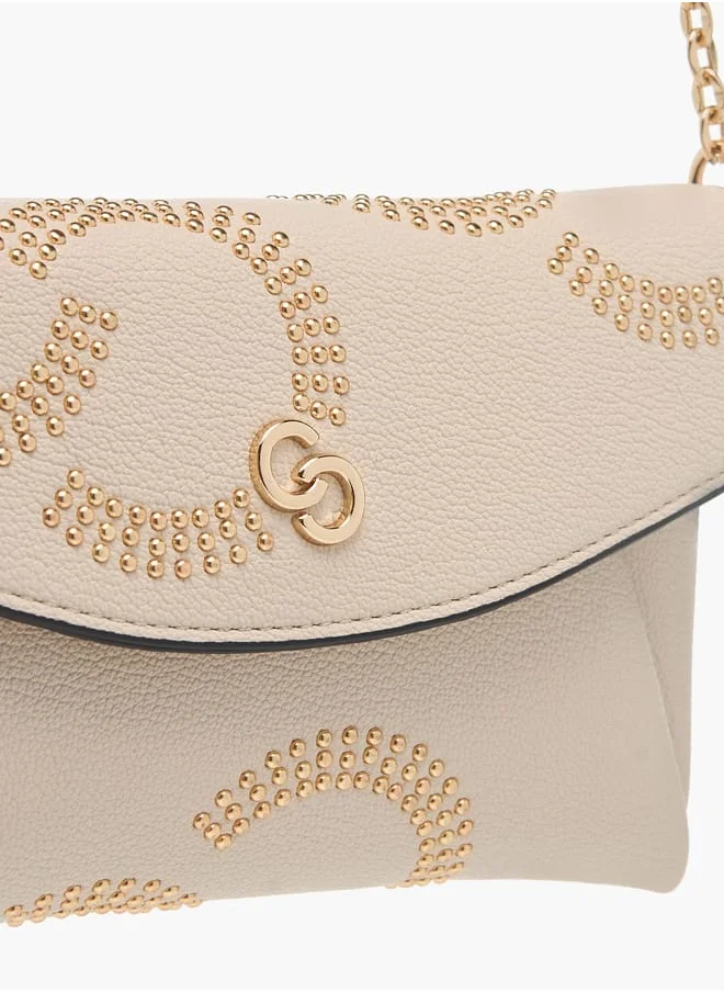 Celeste Womens Stud Detail Clutch With Chain Strap And Flap Closure