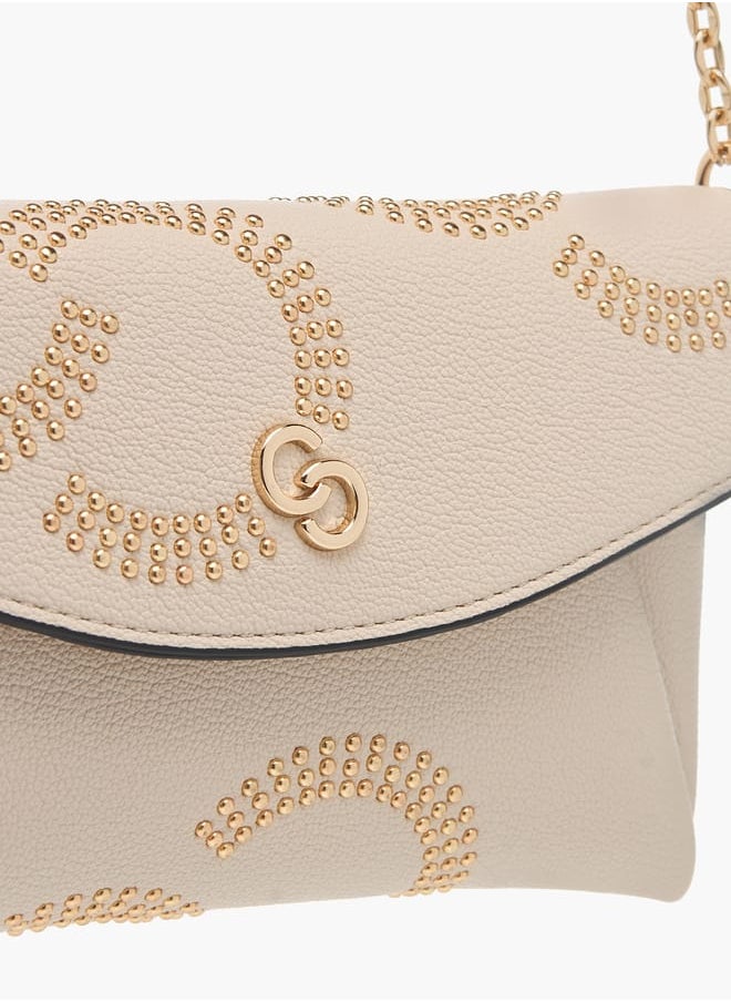 Celeste Womens Stud Detail Clutch With Chain Strap And Flap Closure  - Image 4
