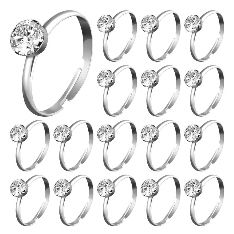 Whaline 72 Packs Silver Diamond Engagement Rings Bridal Shower Ring for Valentines Day Wedding Table Decorations Party Supply Favor Accents Cupcake Toppers