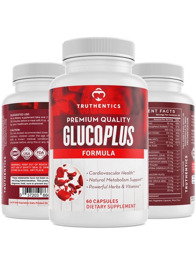 TRUTHENTICS Glucoplus 20 Herbs Vitamins & Minerals With Cinnamon Chromium Vanadium Bitter Melon Alpha Lipoic Acid Magnesium Gluten Free Non Gmo 60 Capsules - Image 2