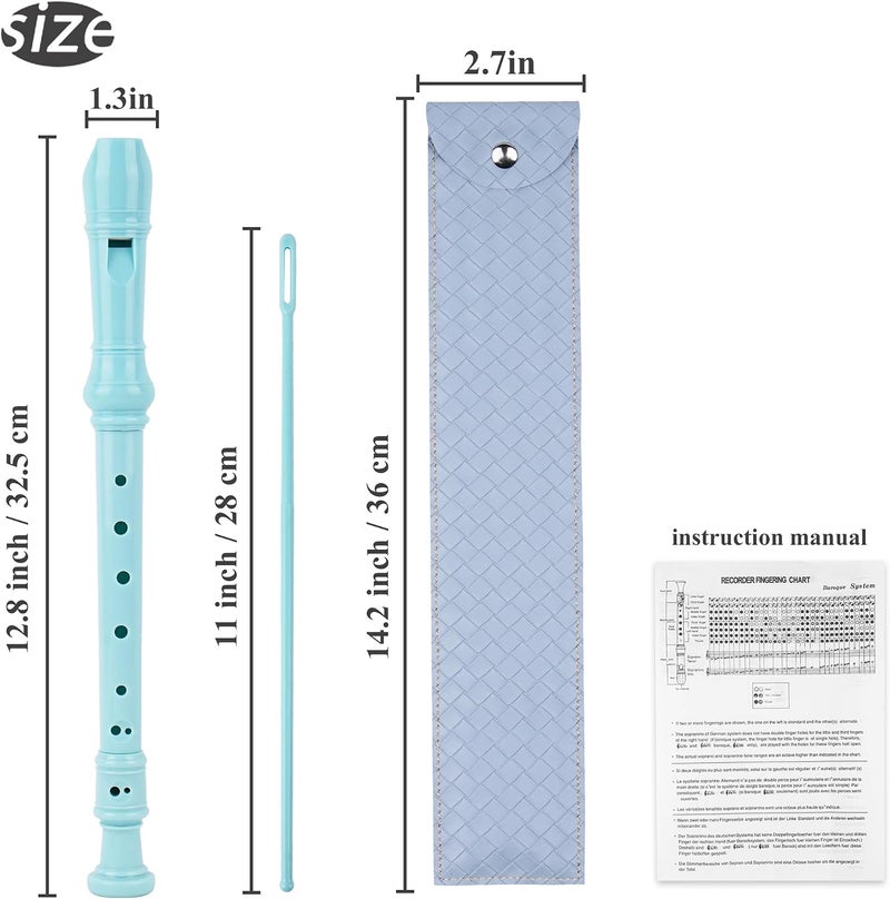 Jasenna Recorder Instrument for Beginner Adults,8-Hole Soprano Descant Recorder Music Flute with with Cleaning Rod & Leather Case For Home Entertainment(2-Woven Light Blue) - Image 2