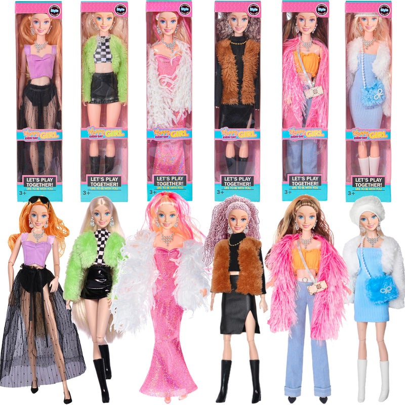 ebuddy 6 Pack 115 Inch Fashion Dolls Set 6 Stylish White Skin Dolls with Unique Outfits Accessories - Image 3