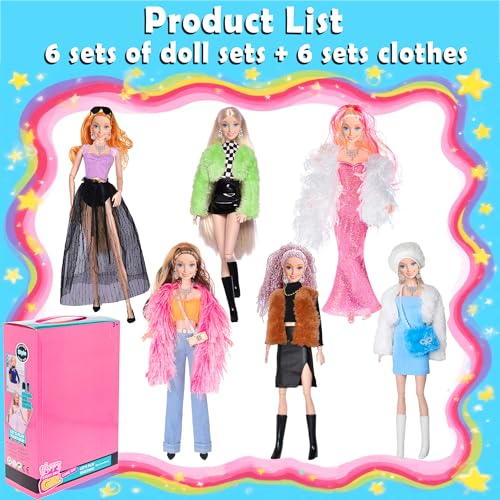ebuddy 6 Pack 115 Inch Fashion Dolls Set 6 Stylish White Skin Dolls with Unique Outfits Accessories - Image 5