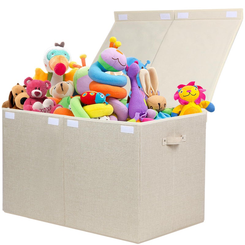 popoly 122L Large Toy Box Chest with Lid Foldable Toy Storage Organizer Bin Boxes with Removable Divider for Kids Boys Girls Nursery Playroom 26x17 x17 Linen Beige - Image 2