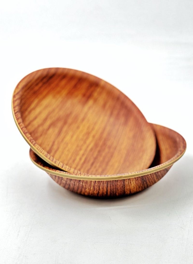Plastic Round Deep Plate Wooden Color 15.5 CM 2 Pcs Set  - Image 1