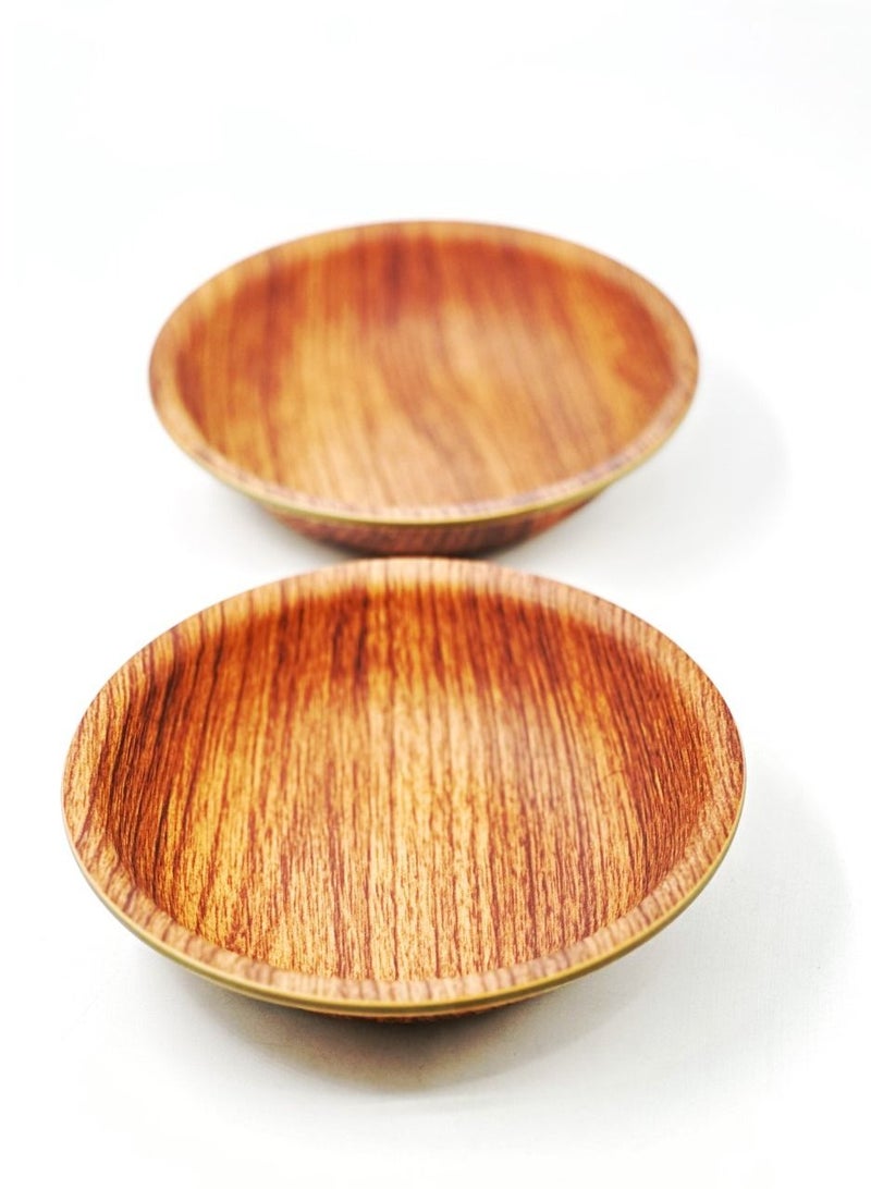 Plastic Round Deep Plate Wooden Color 15.5 CM 2 Pcs Set  - Image 3