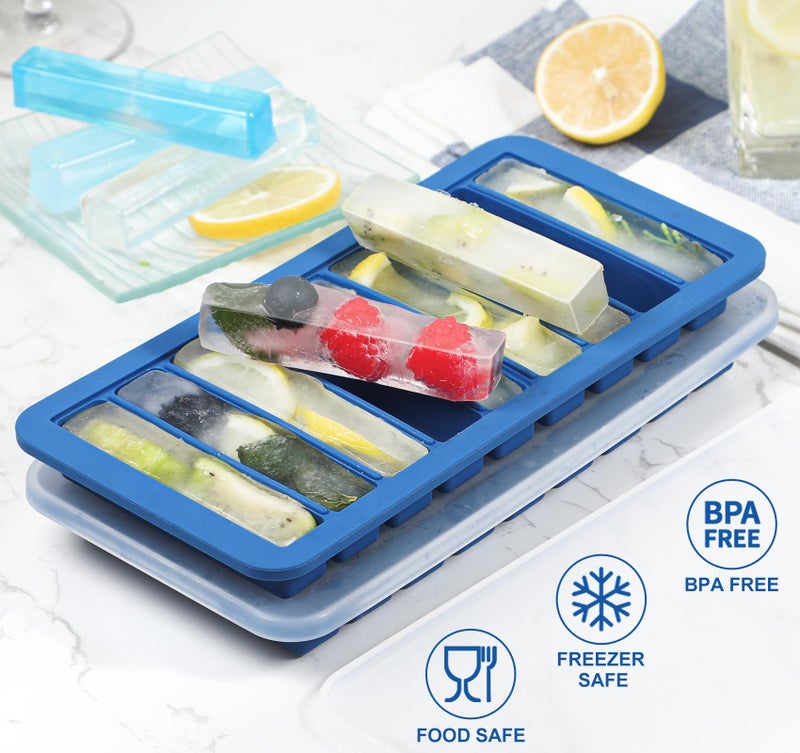 Koluti Nonstick Silicone 9 Ice Cubes Freezer Tray with Plastic Lid, 2-Pack Water Bottle Long Narrow Stick Ice Cube Mold Maker, Ideal for Sport Bottles, Cocktail and Whisky, Dishwasher Safe & BPA Free - Image 4