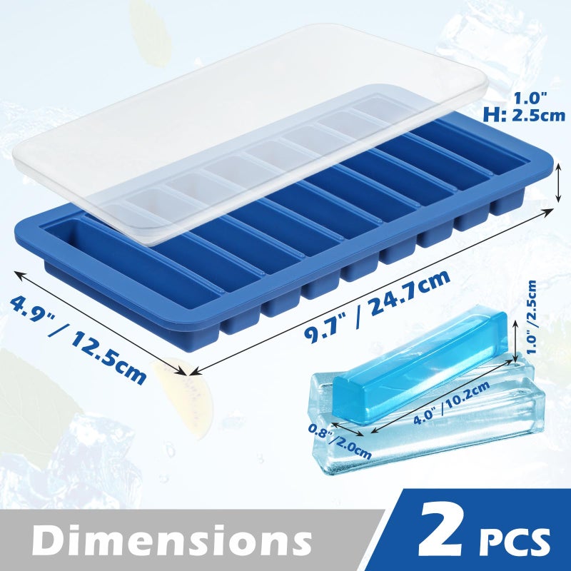 Koluti Nonstick Silicone 9 Ice Cubes Freezer Tray with Plastic Lid, 2-Pack Water Bottle Long Narrow Stick Ice Cube Mold Maker, Ideal for Sport Bottles, Cocktail and Whisky, Dishwasher Safe & BPA Free - Image 2