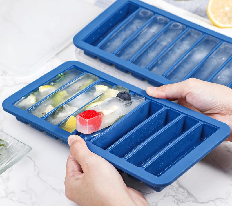 Koluti Nonstick Silicone 9 Ice Cubes Freezer Tray with Plastic Lid, 2-Pack Water Bottle Long Narrow Stick Ice Cube Mold Maker, Ideal for Sport Bottles, Cocktail and Whisky, Dishwasher Safe & BPA Free - Image 3