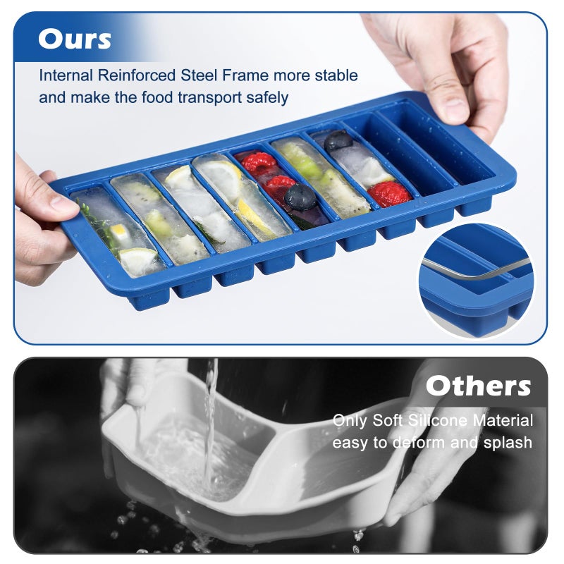 Koluti Nonstick Silicone 9 Ice Cubes Freezer Tray with Plastic Lid, 2-Pack Water Bottle Long Narrow Stick Ice Cube Mold Maker, Ideal for Sport Bottles, Cocktail and Whisky, Dishwasher Safe & BPA Free - Image 5