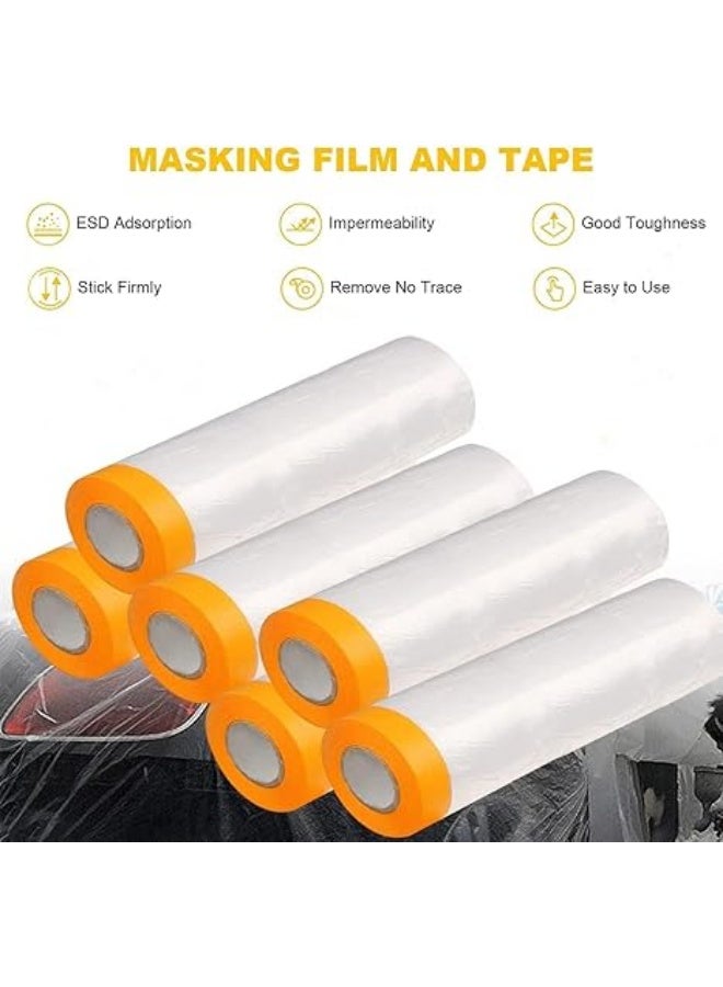 erorex Pre-Taped Masking Film, Dust Sheets Roll Plastic Masking Film Rolls, 5 Rolls Waterproof Protective Masking Film, Tape and Drape Masking Film for Car, Painting, Furniture Covering (55×20cm) - Image 2