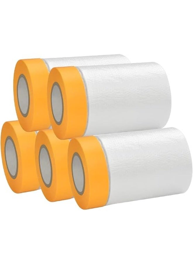 erorex Pre-Taped Masking Film, Dust Sheets Roll Plastic Masking Film Rolls, 5 Rolls Waterproof Protective Masking Film, Tape and Drape Masking Film for Car, Painting, Furniture Covering (55×20cm) - Image 1