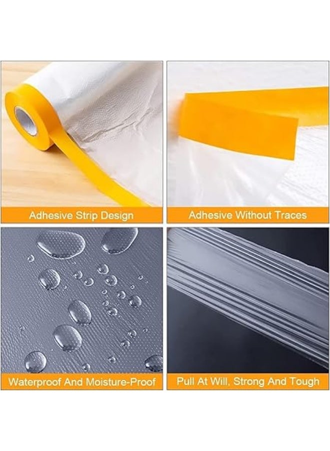 erorex Pre-Taped Masking Film, Dust Sheets Roll Plastic Masking Film Rolls, 5 Rolls Waterproof Protective Masking Film, Tape and Drape Masking Film for Car, Painting, Furniture Covering (55×20cm) - Image 5