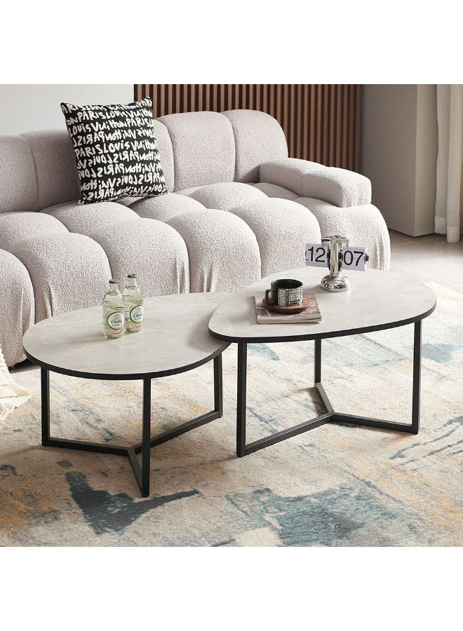 DANUBE HOME Kyona Set Of 2 Coffee Table Multifunctional Living Room Center Table Modern Design Furniture For Home L82Xw59Xh41Cm|L82Xw59Xh37Cm-Grey/Black  - Image 2