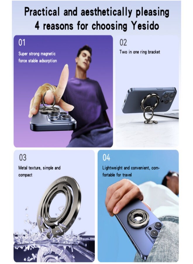 Yesido C206 Zinc Alloy 180 Degree Dlip And Fold Built-in N52 Double Ring Metal Folding Ring Phone Holder  - Image 3