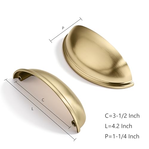 CABDM 10 Pack 312 Drawer Pulls Brushed Brass Cabinet Cup Pulls Kitchen Hardware Cabinet Handles Drawer Handles Knobs 312 inch 89mm Center to Center - Image 3