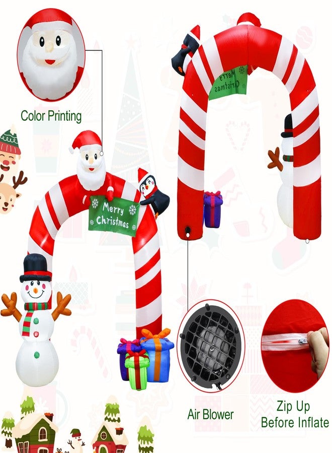 OurWarm 8FT Christmas Inflatables Candy Cane Archway, Santa Penguin and Snowman Inflatable Arch, Blow Up Yard Decorations with Built-in LED Lights, Outdoor Yard Lawn Garden Party Holiday Xmas Decor - Image 3