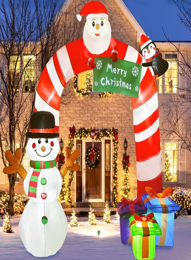 OurWarm 8FT Christmas Inflatables Candy Cane Archway, Santa Penguin and Snowman Inflatable Arch, Blow Up Yard Decorations with Built-in LED Lights, Outdoor Yard Lawn Garden Party Holiday Xmas Decor - Image 1