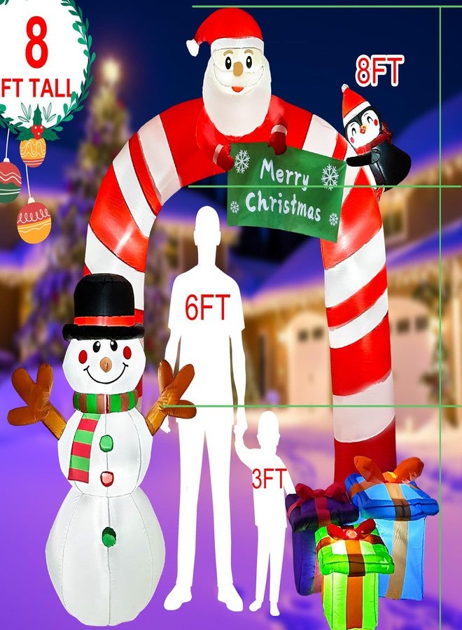 OurWarm 8FT Christmas Inflatables Candy Cane Archway, Santa Penguin and Snowman Inflatable Arch, Blow Up Yard Decorations with Built-in LED Lights, Outdoor Yard Lawn Garden Party Holiday Xmas Decor - Image 2