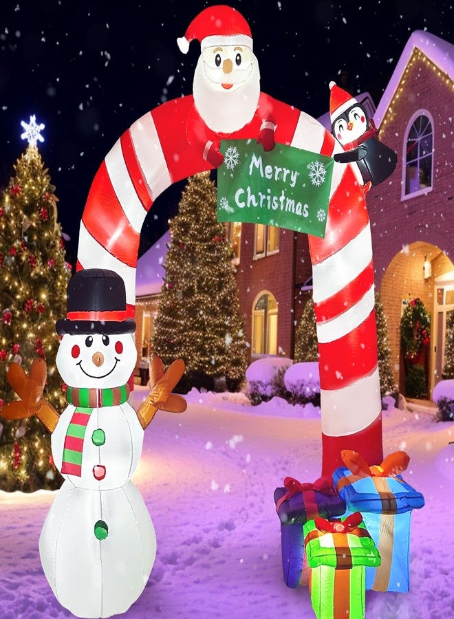 OurWarm 8FT Christmas Inflatables Candy Cane Archway, Santa Penguin and Snowman Inflatable Arch, Blow Up Yard Decorations with Built-in LED Lights, Outdoor Yard Lawn Garden Party Holiday Xmas Decor - Image 5