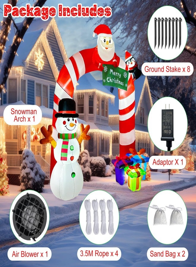 OurWarm 8FT Christmas Inflatables Candy Cane Archway, Santa Penguin and Snowman Inflatable Arch, Blow Up Yard Decorations with Built-in LED Lights, Outdoor Yard Lawn Garden Party Holiday Xmas Decor - Image 4