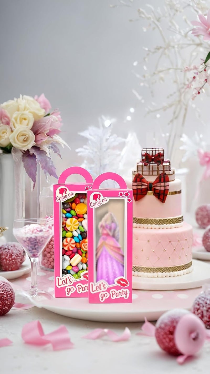 Honwor Pink Doll Boxes for Girls Birthday & Bachelorette Parties - Hot Pink Favor Boxes, Candy Bags, Decorative Goodie Bags - Pack of 12 - Image 3