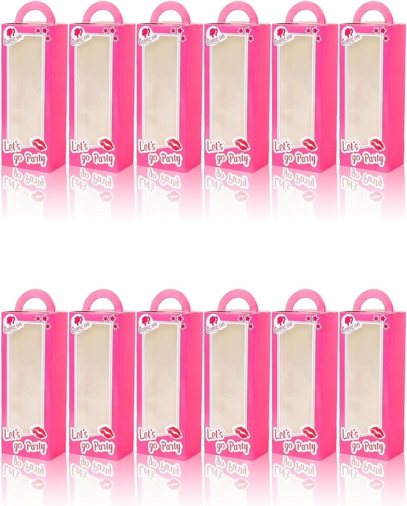 Honwor Pink Doll Boxes for Girls Birthday & Bachelorette Parties - Hot Pink Favor Boxes, Candy Bags, Decorative Goodie Bags - Pack of 12 - Image 1