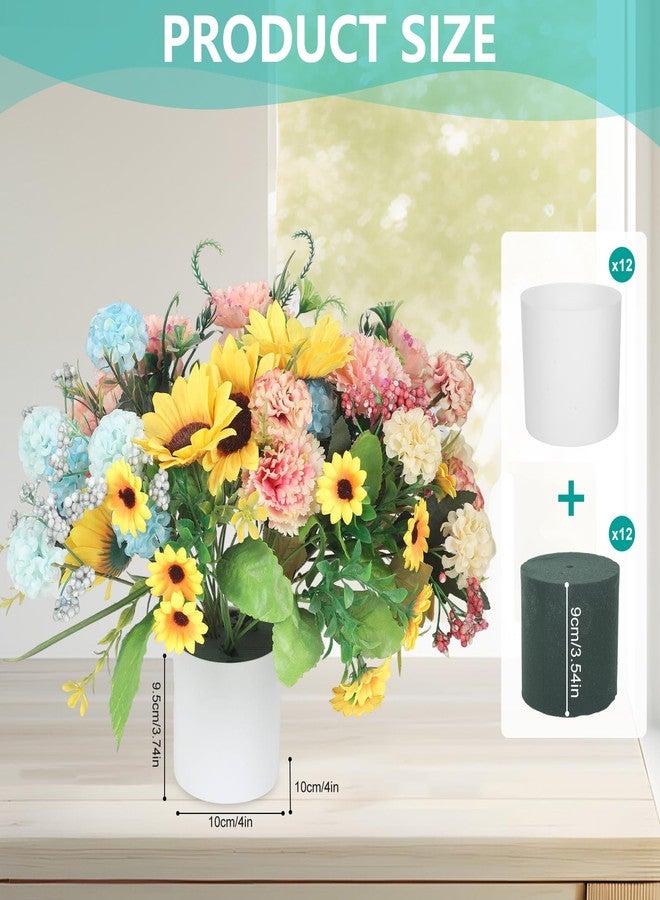 Kuabiz 12 Set Plastic Cylinder Planter Box Round Plastic Flower Box with Removable Foam Blocks Liner White Round Vase for Centerpiece Home Wedding Garden Craft Decor - Image 2