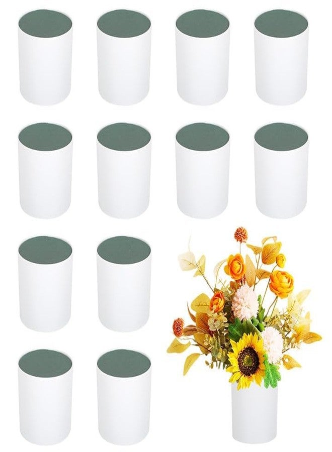 Kuabiz 12 Set Plastic Cylinder Planter Box Round Plastic Flower Box with Removable Foam Blocks Liner White Round Vase for Centerpiece Home Wedding Garden Craft Decor - Image 1
