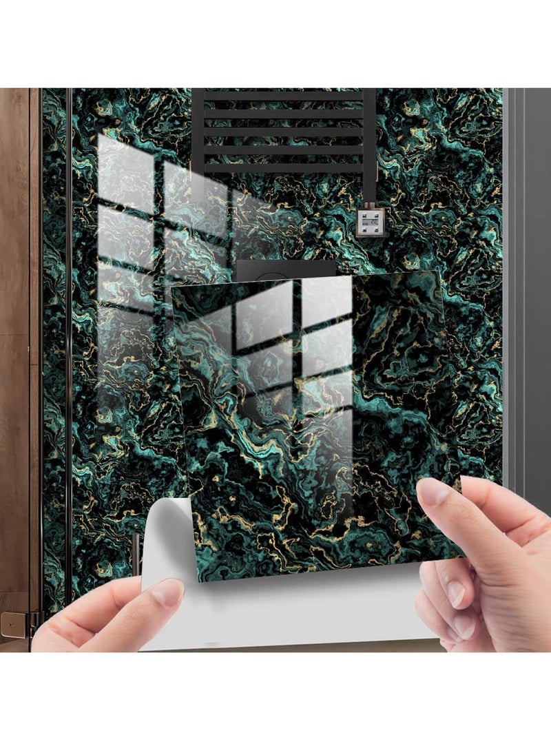 Excefore 20 Pieces Marble Tile Stickers, PVC Waterproof Oil Proof Self Adhesive Wall Stickers, Suitable for Kitchen Bathroom Home Decor (10x10cm Green)  - Image 1