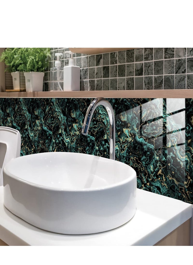 Excefore 20 Pieces Marble Tile Stickers, PVC Waterproof Oil Proof Self Adhesive Wall Stickers, Suitable for Kitchen Bathroom Home Decor (10x10cm Green)  - Image 3