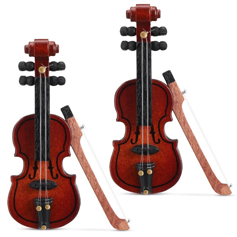 Chalyna 2Piece Mini Violin Model Set Wooden Miniature Violin for Dollhouse Accessory 256 x 098 x 039 Inch - Image 4