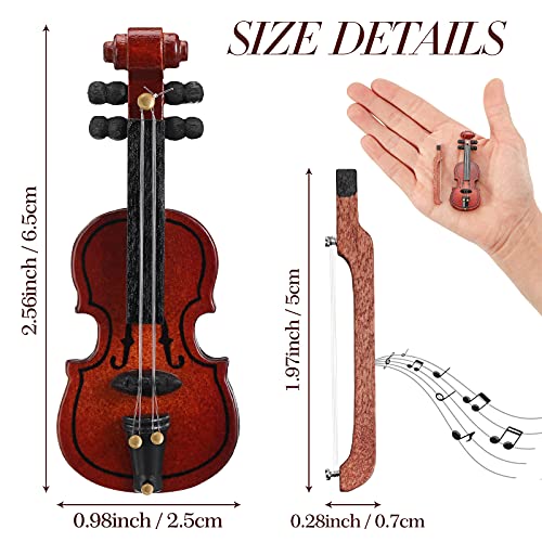 Chalyna 2Piece Mini Violin Model Set Wooden Miniature Violin for Dollhouse Accessory 256 x 098 x 039 Inch - Image 5