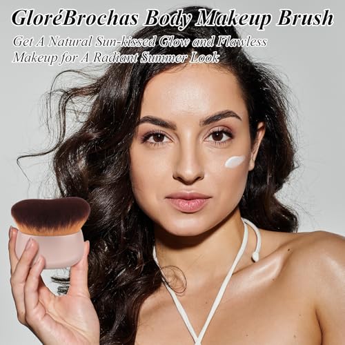 GloréBrochas 75MM Extra Large Self Tanner Kabuki Makeup Brush – Ultra Soft Dense Vegan Bristles for Body Makeup, Bronzer & Foundation–Applies Tanning Mousse, Lotion & Self Tanner–Khaki, Wet & Dry - Image 2