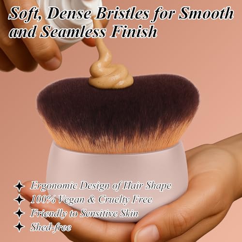 GloréBrochas 75MM Extra Large Self Tanner Kabuki Makeup Brush – Ultra Soft Dense Vegan Bristles for Body Makeup, Bronzer & Foundation–Applies Tanning Mousse, Lotion & Self Tanner–Khaki, Wet & Dry - Image 3