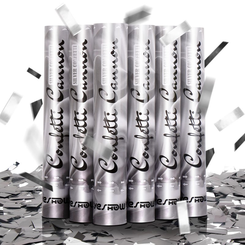 YESHOW Confetti Cannon Party Poppers Shooters6 pack YESHOW Confetti Blaster Silver Metallic for Birthday Graduation Wedding Christmas New Years Eve - Image 4