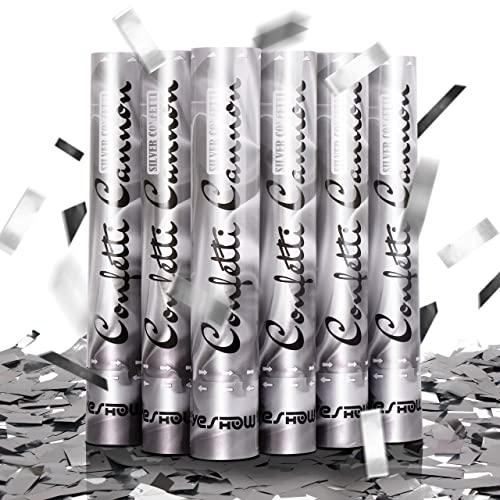 YESHOW Confetti Cannon Party Poppers Shooters6 pack YESHOW Confetti Blaster Silver Metallic for Birthday Graduation Wedding Christmas New Years Eve - Image 1