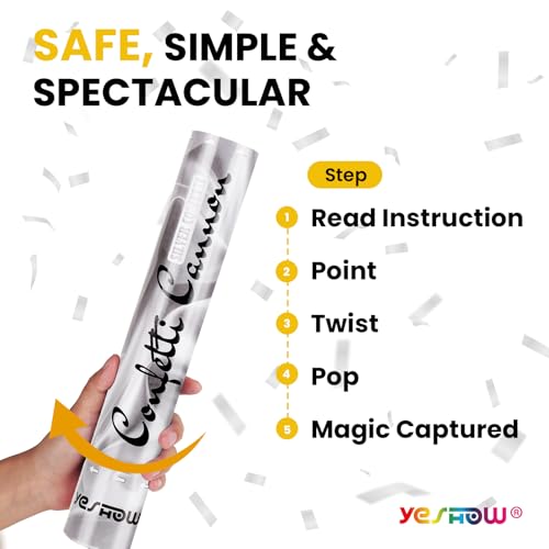 YESHOW Confetti Cannon Party Poppers Shooters6 pack YESHOW Confetti Blaster Silver Metallic for Birthday Graduation Wedding Christmas New Years Eve - Image 5