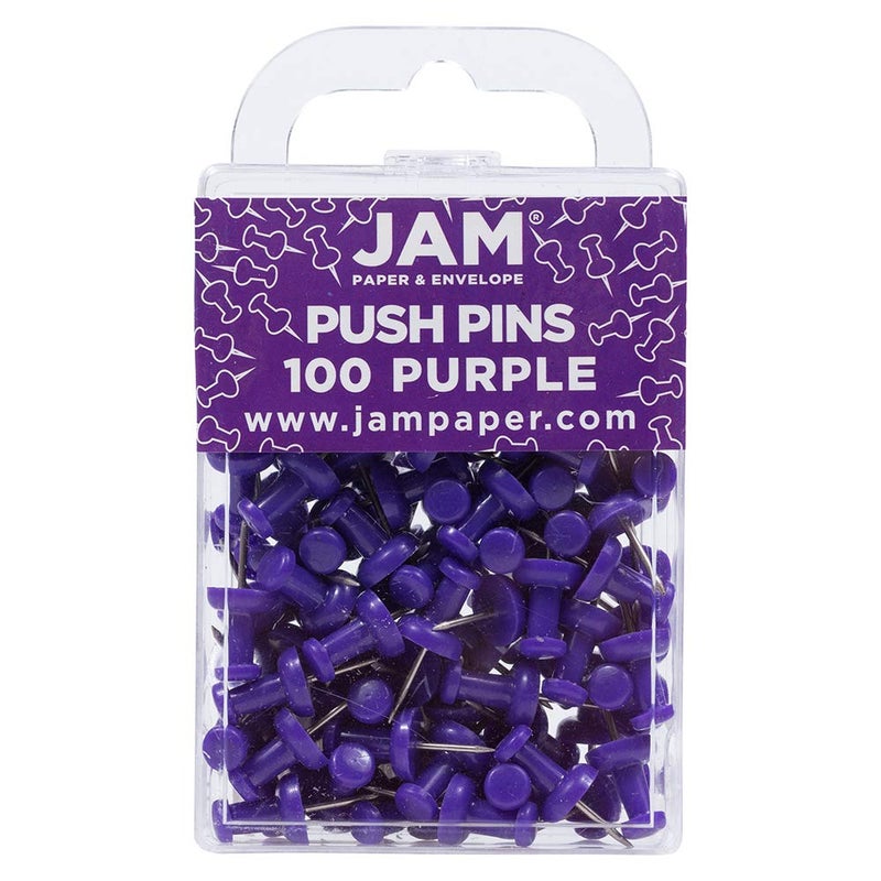JAM PAPER Colorful Push Pins  Purple Pushpins  100Pack
