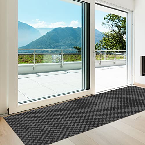 Heyroll Custom Size Hallway Runner Rug, Backed Non-Slip Waterproof Runner Rugs, Washable Outdoor Indoor Carpet Runner Rug for Floor, Entryway, Kitchen, Laundry, Balcony, Garage 2' x 6', Grid Gray - Image 1