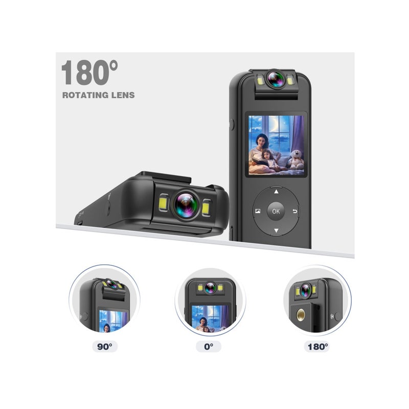 Barakah كاميرا جسم 128 جيجابايت تسجيل 4K 30FPS UHD، مسجل شاشة 1.4 بوصة رؤية ليلية إضاءة 6 ساعات حياة كاميرا قابلة للارتداء للتنقل الخارجي، المنزل، الرياضة، الأمن، سجلات السفر - Image 4