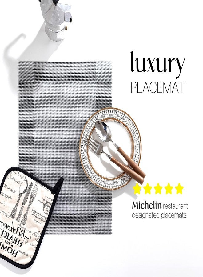 LEXMORE Placemats Set of 4 Vinyl/Plastic Woven Place Mats for Kitchen Table Indoor/Outdoor Washable Placemat Wipeable Dining Table Mats(Silver Cube) - Image 2