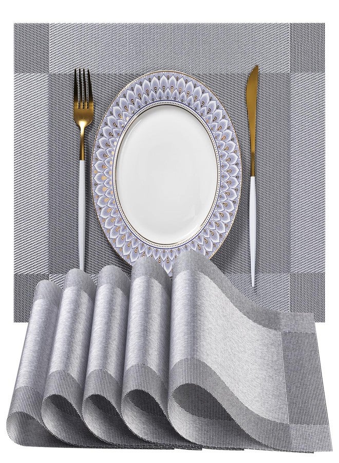 LEXMORE Placemats Set of 4 Vinyl/Plastic Woven Place Mats for Kitchen Table Indoor/Outdoor Washable Placemat Wipeable Dining Table Mats(Silver Cube) - Image 1