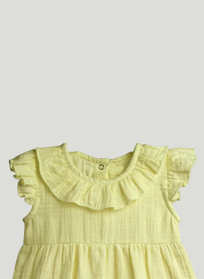 LUAY LUAY Linen Green Baby Frock, with Frills, Dress for Baby Girls, Cute and Trendy Summer Dress for Babies.