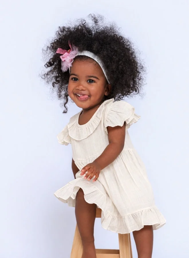 لؤي فستان LUAY أخضر من الكتان للبنات الصغيرات، مزين بكشكش، فستان لطيف وعصري لفصل الصيف للأطفال.