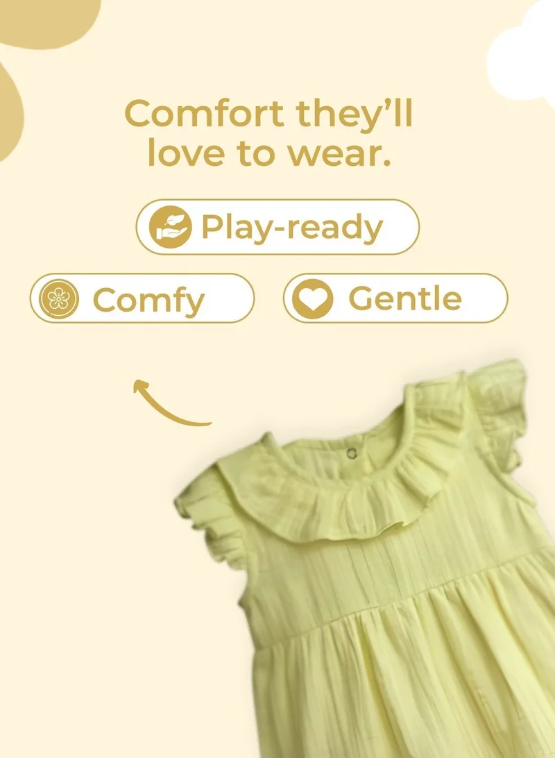 Luay Yellow LUAY Linen Baby Frock, with Frills, Dress for Baby Girls, Cute and Trendy Summer Dress for Babies. for Women | Best Price UAE