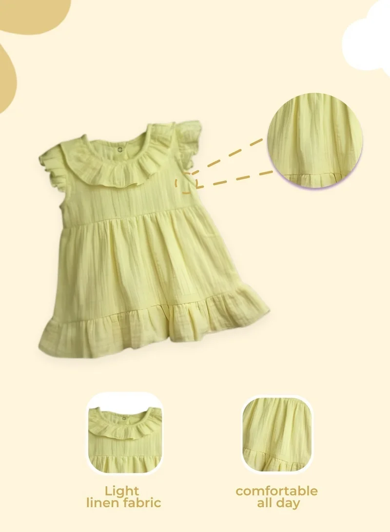Luay Yellow LUAY Linen Baby Frock, with Frills, Dress for Baby Girls, Cute and Trendy Summer Dress for Babies. for Women | Best Price UAE