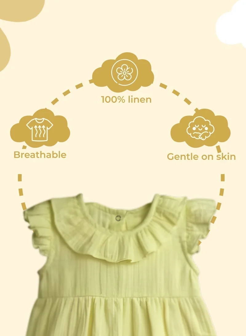 Luay Yellow LUAY Linen Baby Frock, with Frills, Dress for Baby Girls, Cute and Trendy Summer Dress for Babies. for Women | Best Price UAE